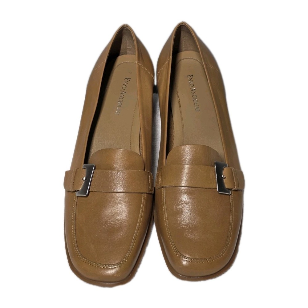 Enzo Angiolini Womens Shoes 9 M Brown Camel Leather Flat Loafers Buckle Slip‎ On